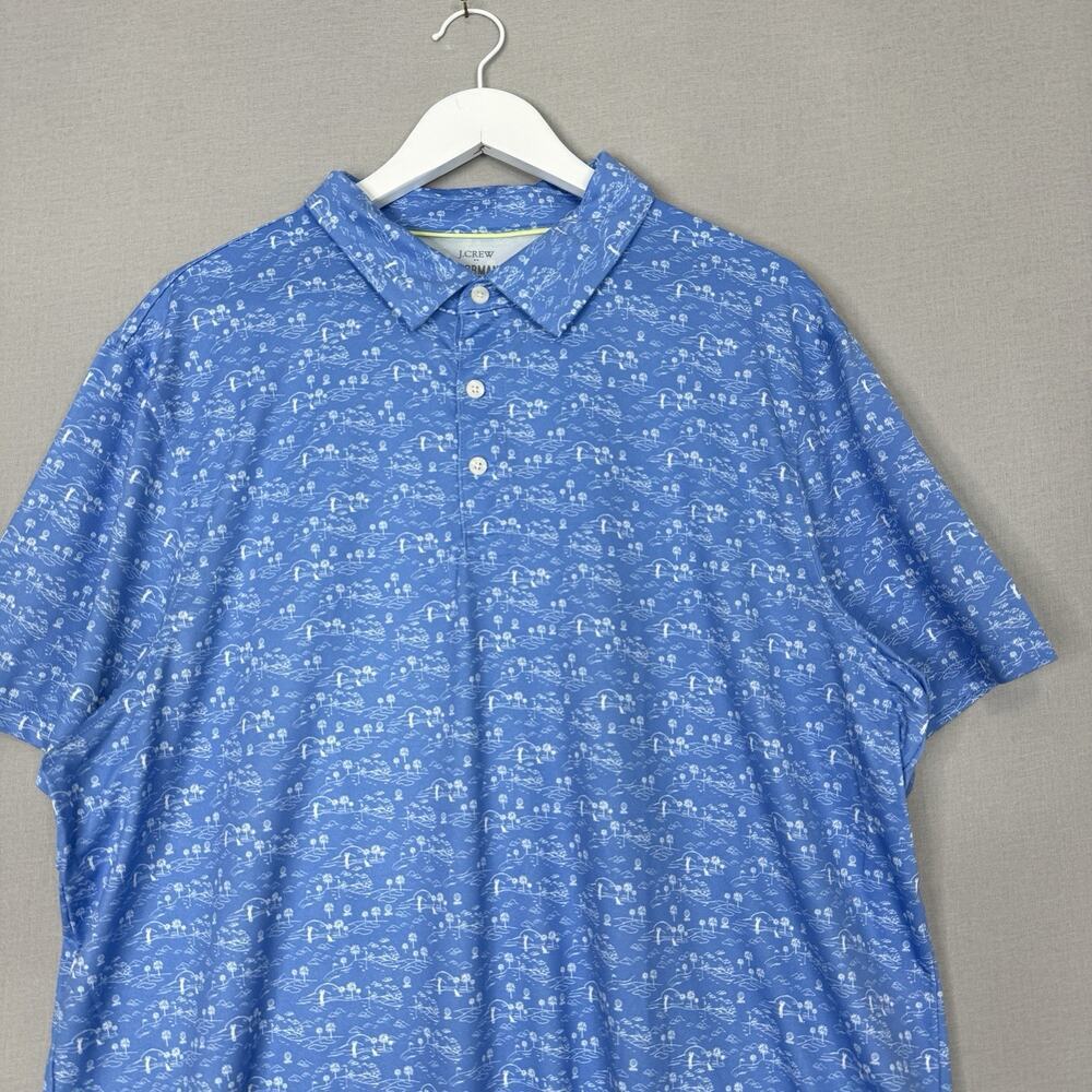 J.Crew Performance Mens Polo Shirt XXL Blue Golf Course Palm Tree Dog Printed - Picture 2 of 11